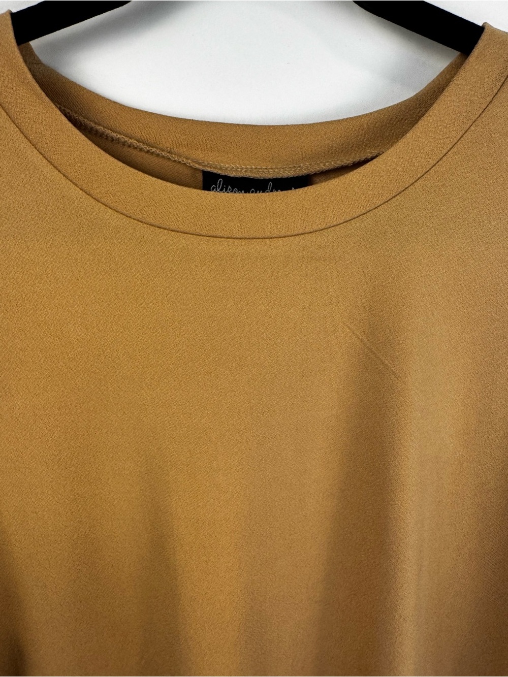 Alison Andrews SZ Large Camel Puff Sleeve Swiss Dot Mesh Top Sheer Sleeve Blouse - Picture 6 of 11